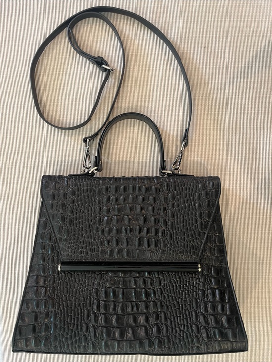 Miss Mak Handbags - Black Croc-Texture Top Handle Shoulder Bag